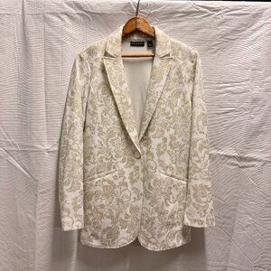 Susan Graver Occasions Metallic Gold Floral Jacquard Knit Blazer Size XS